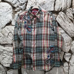 Robert Graham Limited Edition Shirt Men L Silk Flip Cuff Embroidered Colorful